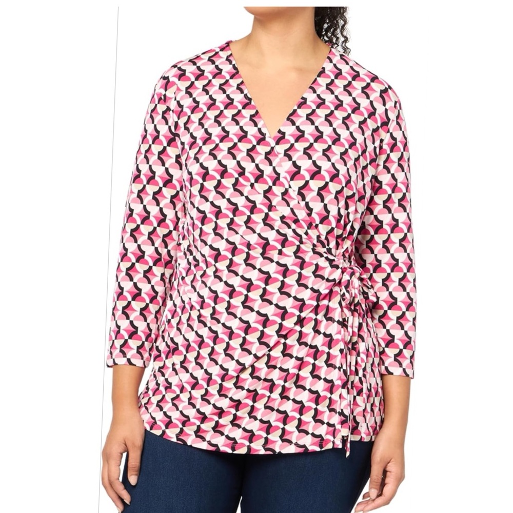 Anne Klein Pink and Black Patterned Blouse